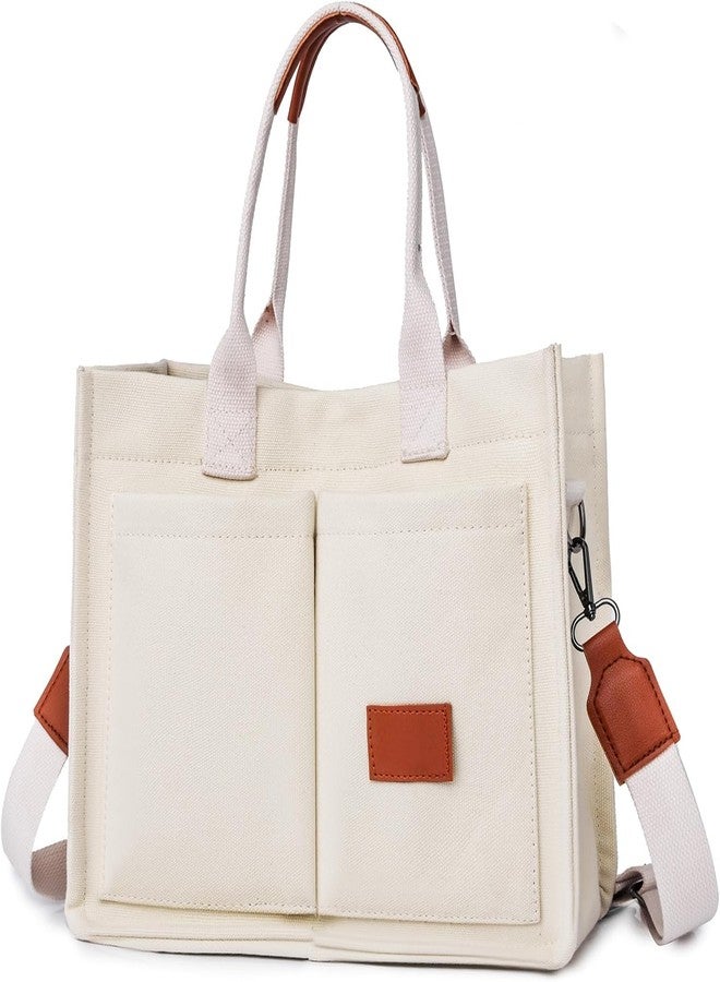 كون حقيبة تسوق كبيرة من قماش الكانفاس للنساء، حقيبة كتف هوبو بسحاب، حقيبة متعددة الجيوب، حقيبة كروسبودي بحزام قابل للفصل، حقائب يد عملية ومناسبة للمكتب والجامعة والسفر (بيج) - Image 5